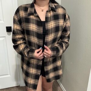 SHEIN Black and Tan Plaid Button Down Shirt